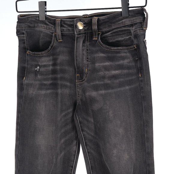 American Eagle Black Hi-Rise Jegging Crop Distressed Jeans 4 - Picture 2 of 7